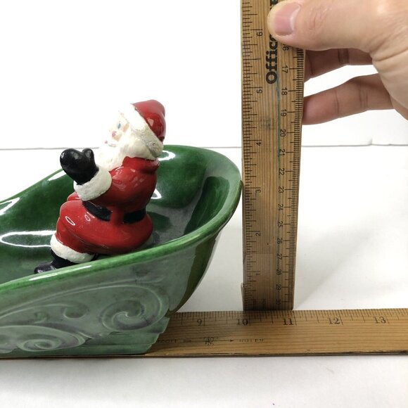 VTG 70s Atlantic Mold Ceramic Santa in Sleigh Christmas Candy Dish Centerpiece - Picture 10 of 11